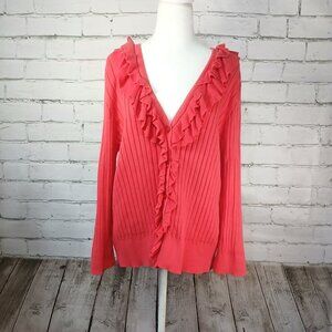 WOMENS VAN HUESEN STUDIO BUTTON UP CARDIGAN SIZE XL RUFFLE COLLAR DEEP ROSE